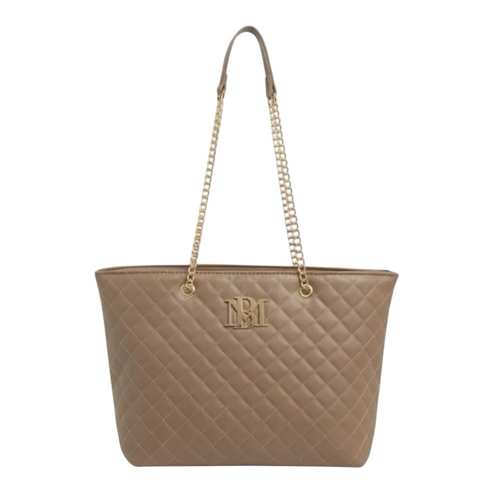 Badgley Mischka Large Quilted Tote with Chain Detail-Taupe NWT - Picture 2 of 5